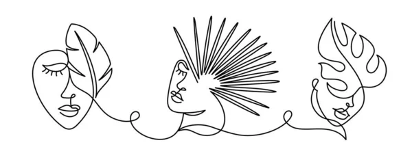 Visage d'une femme abstraite avec une feuille. — Image vectorielle
