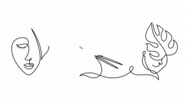 Yaprağı olan soyut bir kadının yüzü..