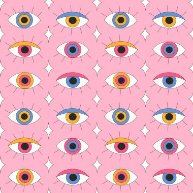 Pembe arka planda kirpikleri olan eski gözler..