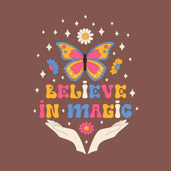 Believe in magic lettering quote. Retro daisies. — 图库矢量图片