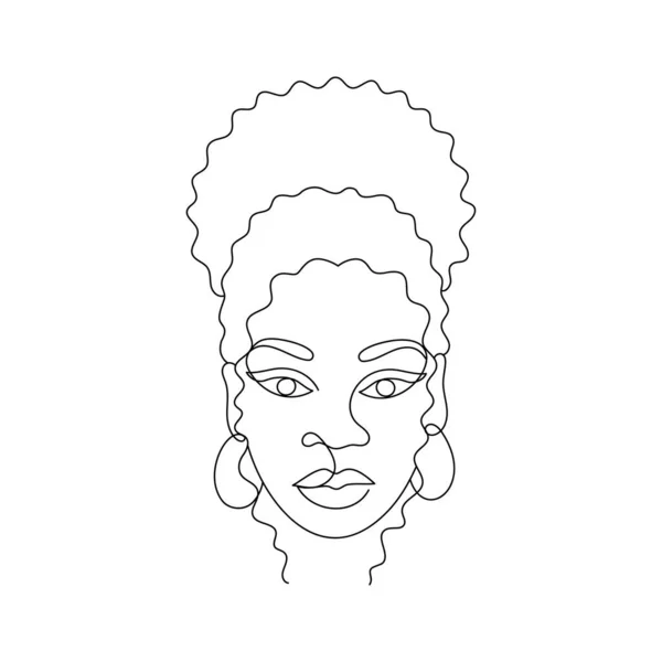 Face Afro American Woman Modern Abstract Minimalist One Line Style — стоковый вектор