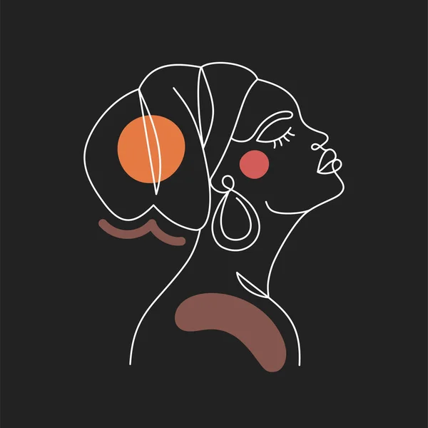 Обличчя Афро Американської Жінки Тюрбаном Сучасному Абстрактному Мінімалістичному Стилі Мінімальними — стоковий вектор