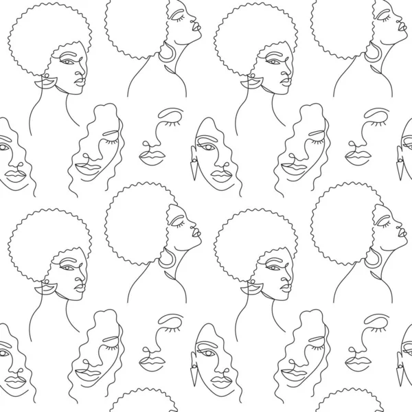 Modèle Sans Couture Avec Visage Une Afro Femmes Dans Style — Image vectorielle