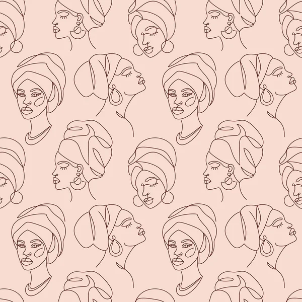 Nahtloses Muster Mit Dem Gesicht Einer Afroamerikanischen Frau Einem Modernen — Stockvektor