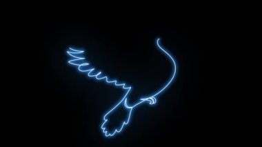 Neon güvercinler modern, soyut, minimalist, tek çizgi şeklinde. Barışın sembolü. Aralıksız basit doğrusal fütüristik elektrik ışık tasarımı. 2D animasyon. Mavi renk.