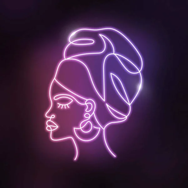 Neon Visage Une Femme Afro Dans Style Minimaliste Moderne Abstrait — Photo