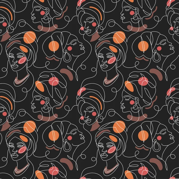 Seamless Pattern Face Afro American Women Modern Abstract Minimalist One — Stockvector