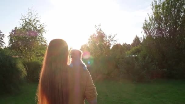 Woman Holding Small Cute Chihuahua Puppy Sunset Long Haired Pet — Video Stock