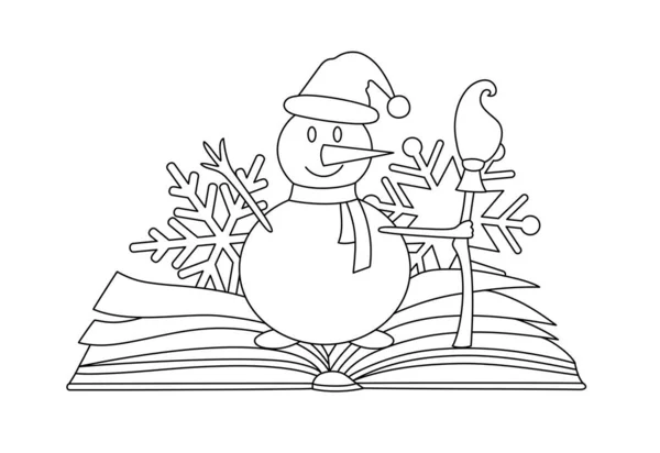 ラインアートスタイルの本とクリスマスの要素 冬のグラフィックアイコン 休暇用のドアだ クリエイティブクリスマスフェスティバル概要リニアデザイン 白に隔離された — ストックベクタ