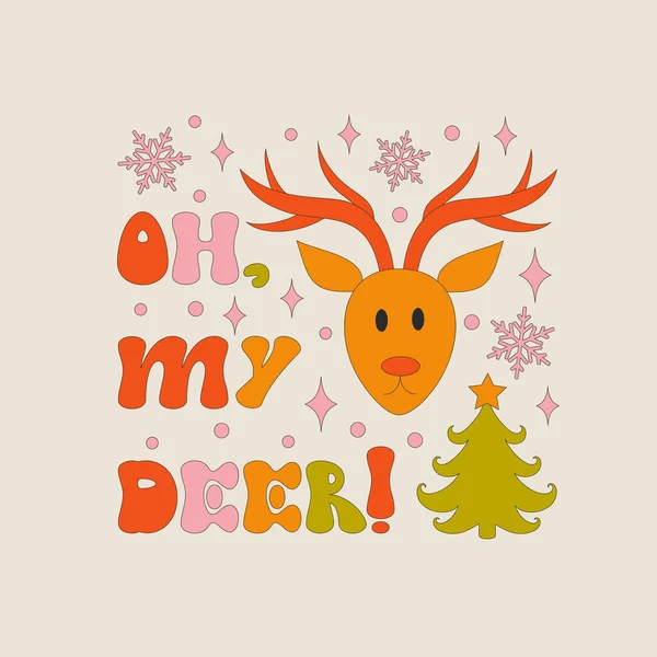 Retro 70S Stijl Kersttekst Met Kerstelementen Mijn Hert Vrolijk Kerstfeest — Stockvector