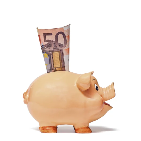 Piggy Bank с банкнотой в 50 евро — стоковое фото