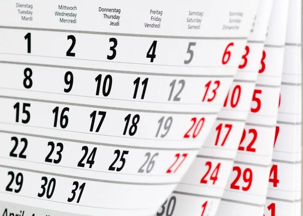 Calendar fragment with half-opened sheets in different angles — Stock Photo, Image