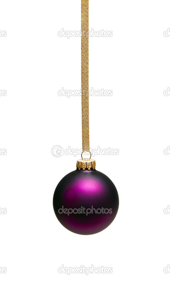 Christmas baubles with gold ribbon on white