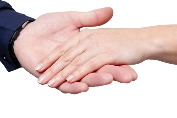 Man and woman shaking hands, isolated on white Royalty Free Stock Images