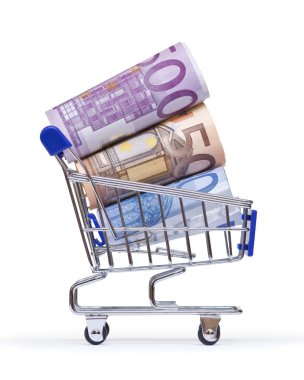 alışveriş sepeti ile euro banknot