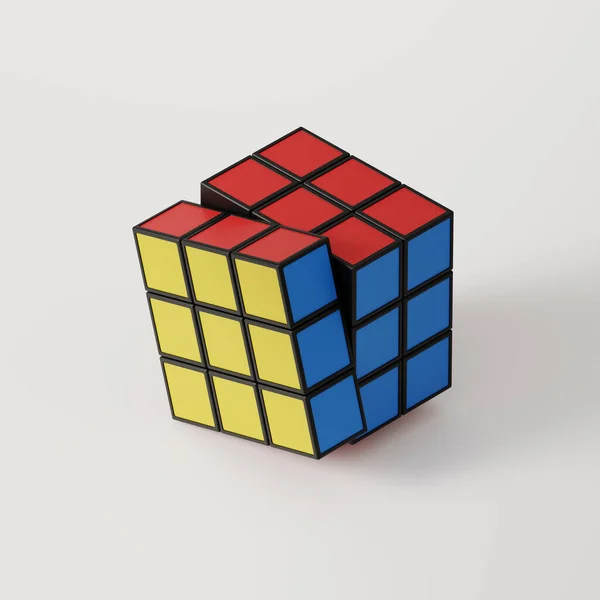 Rubik立方体拼图的开始 白色背景上的立方体 3D渲染 — 图库照片