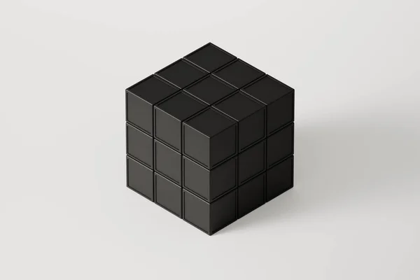 Grote Zwarte Kubus Gemaakt Van Samengestelde Blokjes Een Witte Achtergrond — Stockfoto