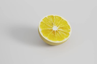 Beyaz arka planda yarım limon, site afişi, stüdyo çekimi, 3D görüntüleme.