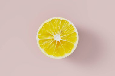 Pembe arka planda bir dilim limon manzarası, site afişi, stüdyo çekimi, 3D görüntüleme