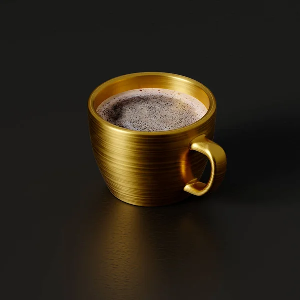 Tasse Dorée Avec Café Fort Sur Fond Noir Prise Vue — Photo