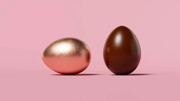 Representación Dos Huevos Chocolate Uno Una Envoltura Cobre Sobre Fondo —  Fotos de Stock