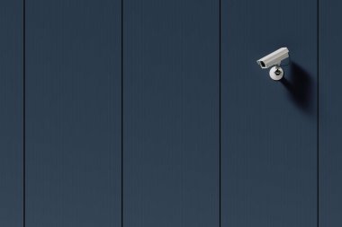 Mavi binadaki dış güvenlik kamerası, güvenlik sistemi, web paneli ya da şablon, 3D görüntüleme