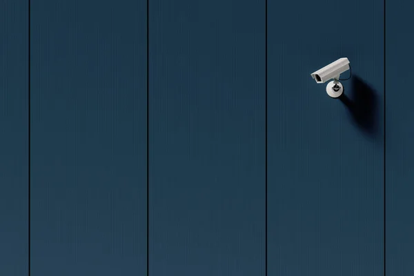 Bewakingscamera Buiten Blauwe Gevelpanelen Beveiligingssysteem Webbanner Sjabloon Weergave — Stockfoto