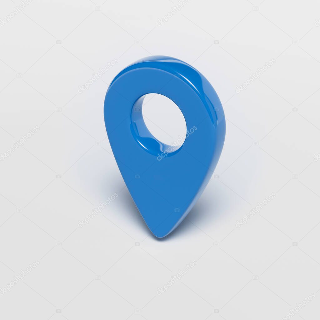 3d blue marker or geolocation sign isolated on white background, template or source, 3d rendering