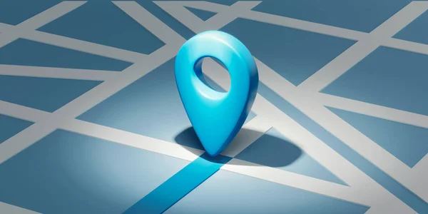 地図または位置情報マーカー 青い背景の青いナビゲーションアイコン ソースまたはテンプレート 3Dレンダリング — ストック写真