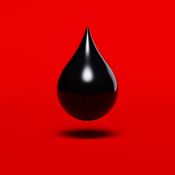 Kropla Czarnego Oleju Izolowana Czerwonym Tle Symbol Lub Znak Źródło — Zdjęcie stockowe
