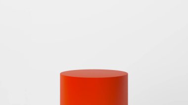 Beyaz zemin üzerinde kırmızı boş silindirik duruş, sunumlar için podyum veya duruş. kaynak ya da şablon. 3d oluşturma