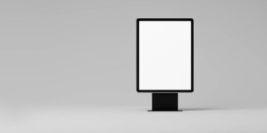 Dikey reklam panolarının boş 3D maketi ya da gri arka planda afişi. Geçmişi ya da kalıbı. 3d oluşturma