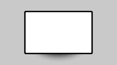 Gri arkaplan, model veya şablon üzerindeki beyaz tablet ekranı, illüstrasyon