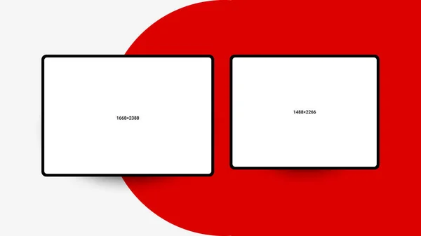 Два Горизонтальні Розташування Білих Порожніх Екранів Чорній Рамці Фоні Червоним — стокове фото
