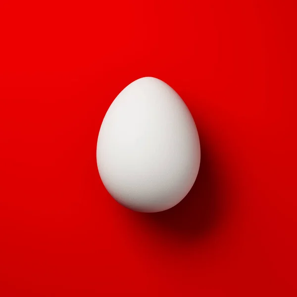 Ayam Putih Telur Pada Latar Belakang Merah Templat Atau Tata — Stok Foto