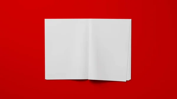 Open White Blank Magazine Isolated Red Background Magazine Spread Layout — стоковое фото