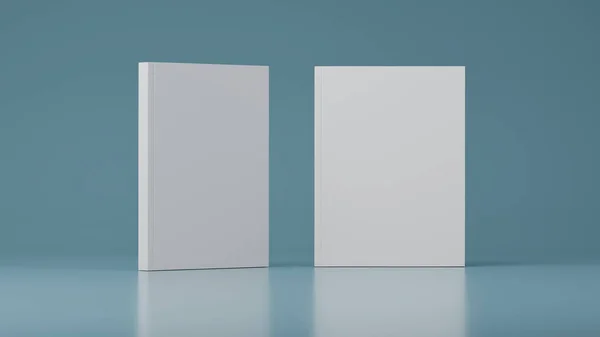 Two Closed White Books Different Position Isolated Blue Background Template — Stock Photo, Image