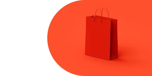 Rote Einkaufstasche Aus Papier Auf Rot Weißem Hintergrund Layout Oder — Stockfoto