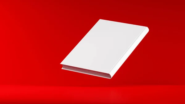 Біла Закрита Книга Падає Червону Поверхню Компонування Або Шаблон Візуалізація — стокове фото