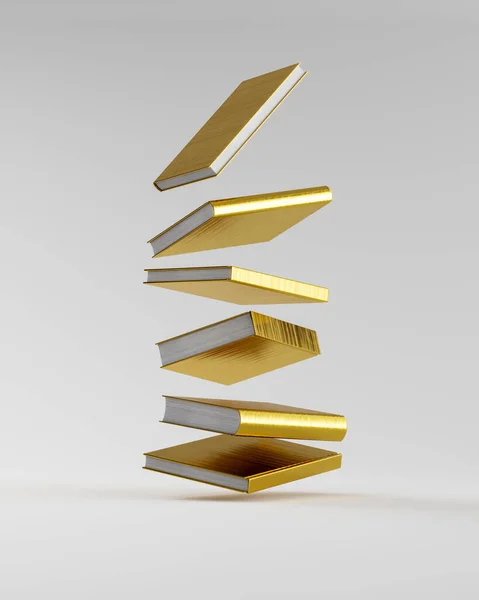 Caindo Livros Com Capas Douradas Isoladas Fundo Branco Layout Modelo — Fotografia de Stock