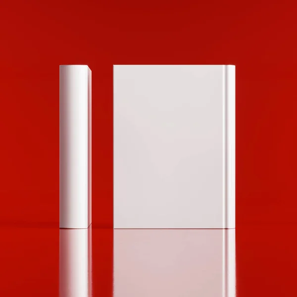 Egy Fehér Borítós Könyv Két Oldala Vörös Háttérrel Elszigetelve Könyvborító — Stock Fotó