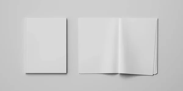 Set White Open Closed Blank Magazine Book Isolated Gray Background — Stock Photo, Image