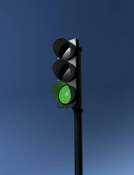 traffic light with working green signal isolated on blue sky background. Traffic signal. Mock-up or source. 3d render