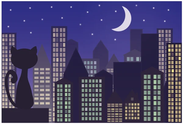 Şehrin çatısındaki kedi — Stok Vektör