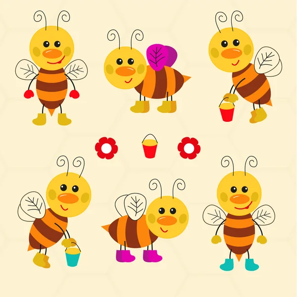 Assortiment van grappige vector bijen — Stockvector