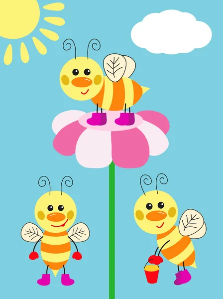 Linda tarjeta con la abeja diversión — Vector de stock