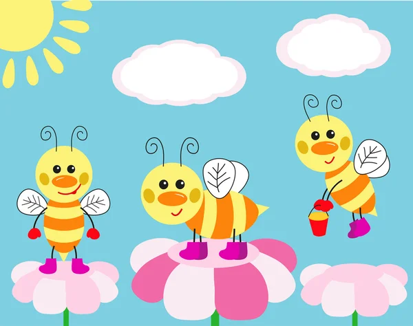 Linda tarjeta con la abeja diversión — Archivo Imágenes Vectoriales