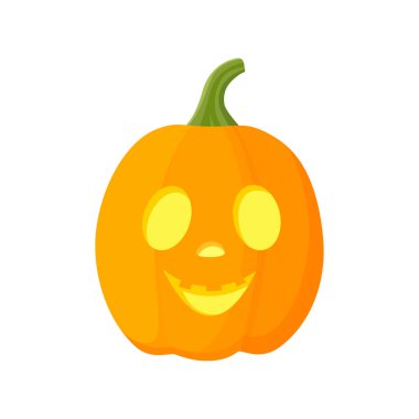 Parlayan Cadılar Bayramı Balkabağı. Gülümse, Jack Lantern. Turuncu balkabağı. Vektör düz resimleme.