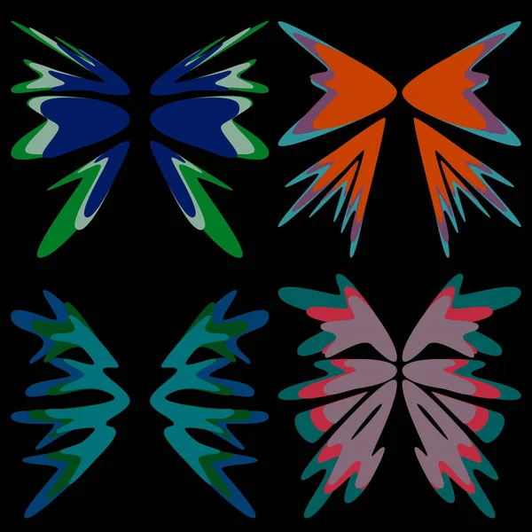 Sada Čtyř Abstraktních Křídel Různých Jasných Barvách Vektorová Ilustrace — Stockový vektor