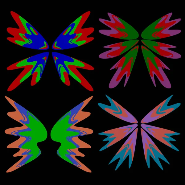 Sada Čtyř Abstraktních Křídel Různých Jasných Barvách Vektorová Ilustrace — Stockový vektor